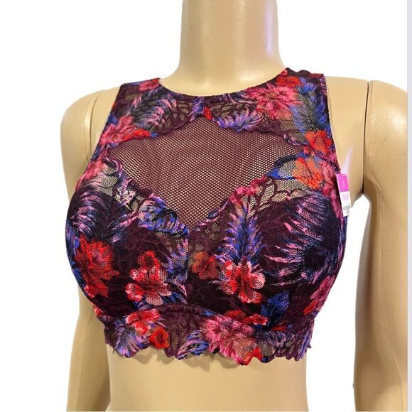 Victorias Secret Pink Push Up Padded High Neck Mesh Lace underwire bralette bra - Picture 3 of 9